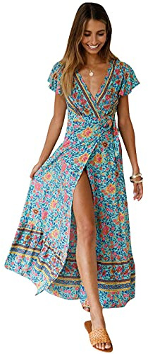 hehiy Abiti Estivi da Donna Elegante con Scollo Rotondo/Scollo a V Abito Elastico in Vita Vestito Donna Elegante Estivo da Casa e Fuori