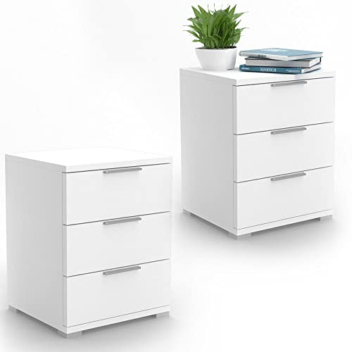Vicco Nachttisch Florenz, Nachtkommode, Weiß, 46 x 60 cm 2er Set