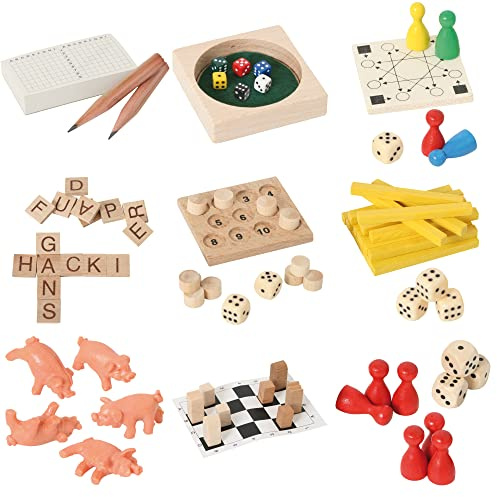 Bartl 500278 9 beliebte Mini-Spiele aus Holz für Erwachsene und Kinder