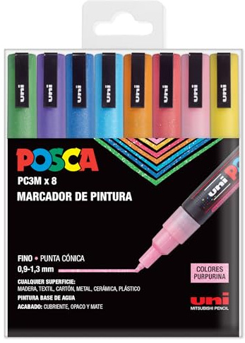 UNI Posca PC 3M Sparkling - Packung mit 8 Markern