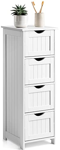 CHRISTOW White Bathroom Drawer Organiser, Floor Standing Storage Unit, Wooden Cabinet With 4 Drawers