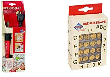 Brandmalkolben mit 9 verschiedenen Aufsätzen & Pebaro 20400 - Brennstempel, Buchstaben A - L, 16-teilig