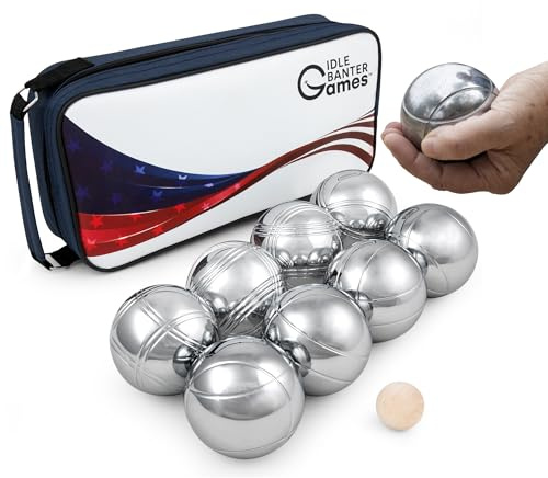 Idle Banter Games Flag Theme Metal Petanque Game Set of 8 73mm Boules