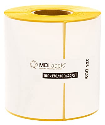 MDlabels termoetiketter 100 × 170 mm på rulle, 300 stycken, hylsa 40 mm, permanent självhäftande – fraktetiketter för termoskrivare