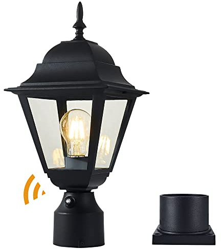 Windben Dusk to Dawn Outdoor Post Light,Waterproof Cast Aluminium Lamp Post Light Fixture,Post Lantern with Pier Mount Base,Matte Black,16.5in,Suitable for Garden,Yard,Driveway,etc