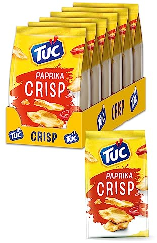 TUC Crisp Paprika 6 x 100g I Salzgebäck Großpackung I Kross gebackene Cracker mit Paprika-Geschmack I Extra dünn und knusprig