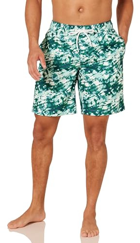 Amazon Essentials Herr 23 cm snabbtorkande badbyxor, vattengrön batikfärg, liten