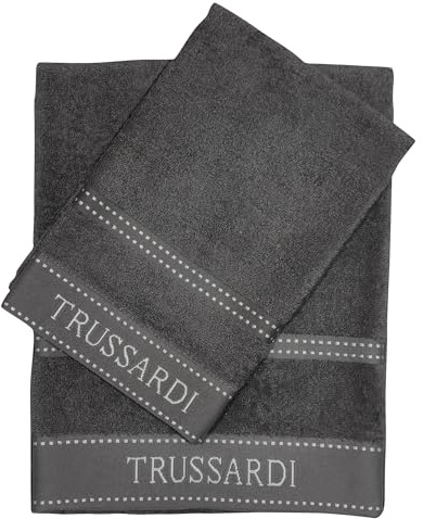 TRUSSARDI Set Asciugamani Bagno Viso e Bidet in Cotone, Asciugamani Resistente a Lavaggi, Include 1 Asciugamano Viso 55x100 cm e 1 Asciugamano Bidet Ospite 40x60 cm, Asciugamani 2 Pezzi