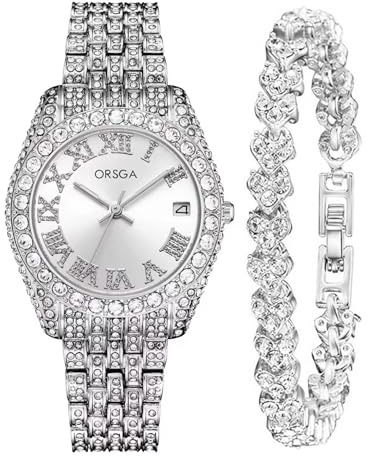 CIVO Orologio Donna Argento Acciaio Inossidabile Analogico Orologi da Polso Impermeabile Classico Affari Orologi Donna Quarzo Calendario Luminosi Set Regali Eleganti per Donna