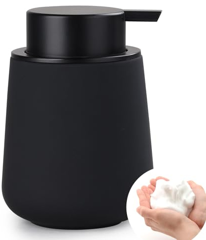 BosilunLife Seifenspender Schwarz, 350 ml Spülmittelspender Nachfüllbar, Großer Pumpenkopf für Leichtes Pressen, Stylisch und rutschfest, BPA-frei für Küche, Bad, Arbeitsplatte (Schaumseifenspender)