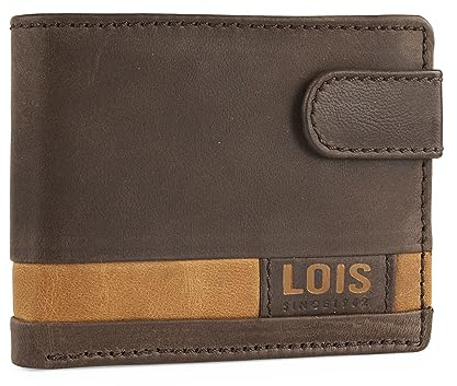 Lois - Cartera de Piel para Hombre - Cartera Hombre Piel con Monedero Interior y Tarjetero, diseño Slim, Cuero auténtico, Regalo Elegante. Proteccion RFID, Marrón-Tan