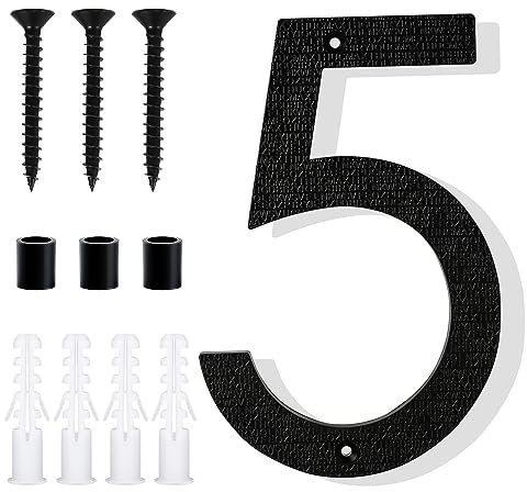 Numéros de Maison Flottants, 20cm Grand Numéros de Porte Noirs Montage Facile Numéros d'Adresse Numéros de Maison Modernes pour Adresse Boîte aux Lettres Maison Extérieur (Numéro 5)