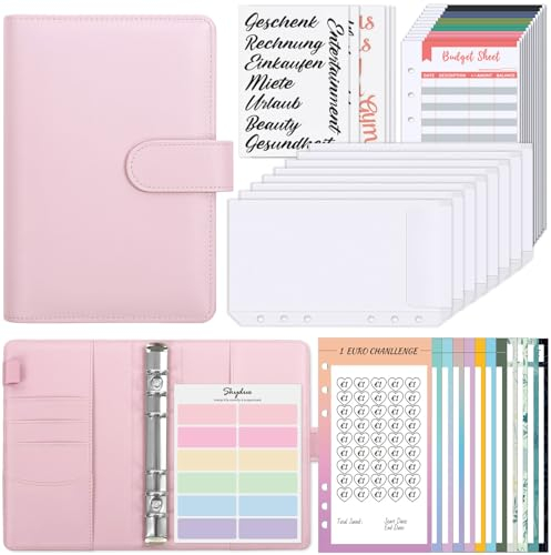 SKYDUE Budget Planner Deutsch, Sparchallenge Budgetplaner, Sparbuch Für Geld Finanzplaner,Haushaltsbuch Mit Geldfächer, Cash Stuffing Challenge Binder, Sparbuch Umschlagmethode (Rosa)