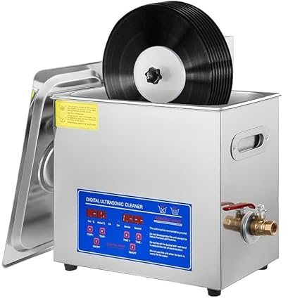 KEULEN Pulitore Ad Ultrasuoni, Macchina per La Pulizia di Dischi in Vinile Ad Ultrasuoni da 6,5 ​​Litri con Staffa per Dischi, Timer da 30 Minuti, Temperatura Regolabile da 0 a 80 ℃