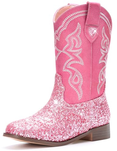 Choiran Toddler Girls Cowboy Boots - Cowgirl Western Boot for Kids Sparkle Glitter Mid Calf Riding Shoes Little/Big Kid