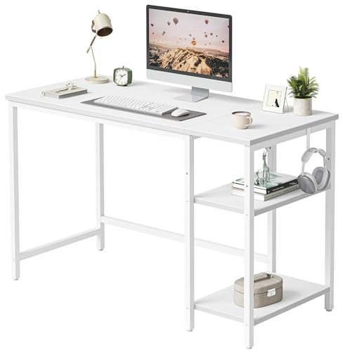 CubiCubi Computer Desk, 120 x 48 cm Office Desk with Reversible Storage Shelves, Small Table Modern Style for Study, Bedroom, Living Room, White