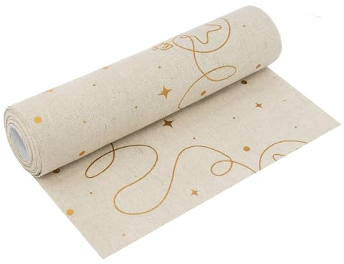 Tischläufer in Leinen-Optik Natur 5m – Festliche Weihnachtsdeko mit Goldenen Weihnachtskugeln, 28 cm Breit – Perfekt als Tischband für Weihnachten & Feiern