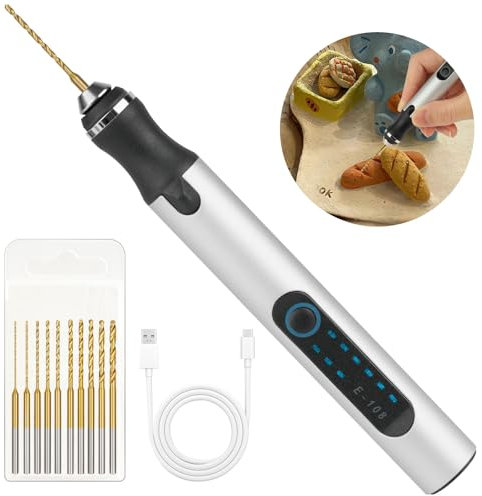 Ainiv Mini Perceuse Électrique Sans Fil à 3 Vitesses, Perceuse à Main Électrique à Chargement USB, avec 10 Petits Forets, pour Bijoux, Porte-Clés, Pendentif, Cuir, Bois, Résine, Plastique - Argent