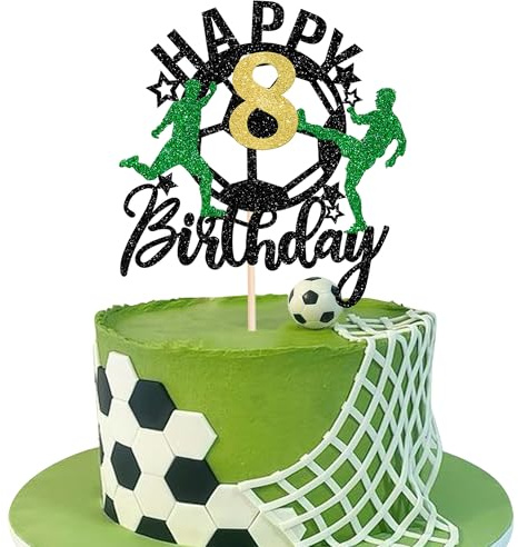 SYKYCTCY 1 Pack Happy 8th Birthday Soccer Ball Cake Topper Sport Football Cake Picks for Soccer Ball Theme Kids 8th Birthday Party Cake Decorations Supplies