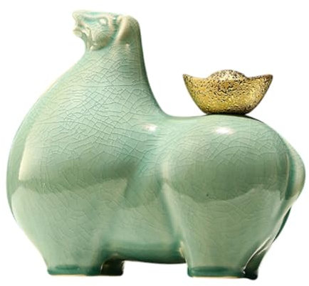 Pferdestatue Aus Porzellan für Die Wohnraumgestaltung, Tierfigur für Regal Und Schreibtisch, GrÜn