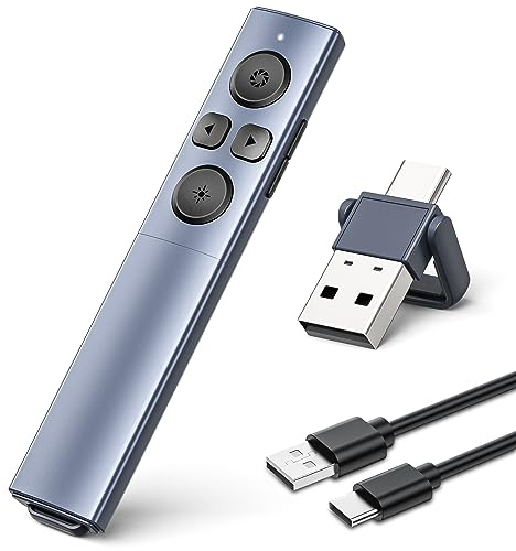 ZRZLMVP Presenter mit Pointer - RF 2.4GHz Wireless Präsenter Recargable Powerpoint Fernbedienung Präsentationsfernbedienung, USB Typ C PPT Pointer für Präsentationen mit Hyperlink & Volumen Kontrolle