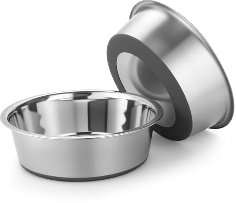 Zaxiva Hundskål rostfritt stål, uppsättning av 2, halkfri gummiundersida, diskmaskinssäker, lätt att rengöra, rostbeständig foderskål hund för medelstora hundar, 1750 ml grå hundar skål hund skål
