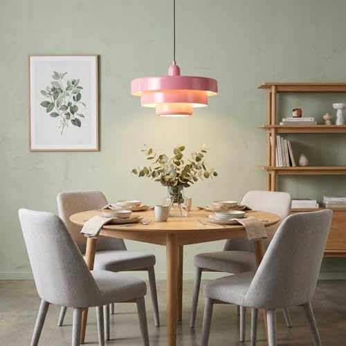 BARCELONA LED Pendelleuchte MACARRON Rosa 3-stufig Metall Eisen, Bauhaus Minimalistisch, Indirekte Blendfreie Beleuchtung, Klassisch Vintage Modern & Zeitloser Luxus E27