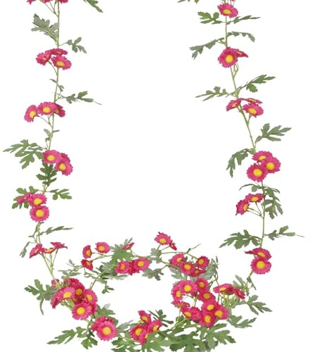 CEWUDA 2 Stück Blumengirlande Künstlich Gänseblümchen Deko Rosenrot Seidenblumen Girlande Hängend Vines mit Blättern Künstliche Blumen Girlande Frühling Hochzeitsbogen Party Hochzeit Dekor 180cm