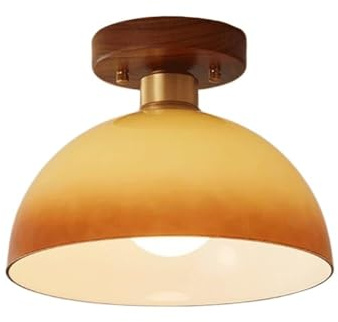 Modernada da Soffitto in Vetro Semi-Incasso Di Metà Secolo,Da a Cupola Vintage Giapponese in Ambra con Attacco in Ottone, Decoraziper Interni, per Corridoio, Ingresso, Camera da Letto