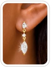 ZOERAY Guldörhängen silver 925 hängande för kvinnor pärlörhängen med zirkon vattentät 18K guldpläterade droppar örhängen allergivänliga glitter örhängen modesmycke brudsmycke present för kvinnor