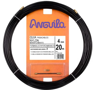 Anguila Einziehdraht Nylon wechselbar Schwarz ⌀4mm 20m | Flexibel, sehr leichtgängig in Kurven und gute Schubkraft; austauschbare Endköpfe; inklusive 2 Zubehörteilen.