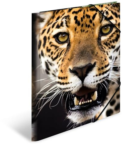 HERMA Collector's Folders A4 Leopard Set of 3 Children's Plastic Corner Folder with Animal Motif, Elastic Band, Inner Flaps and Inner Print for Boys and Girls
