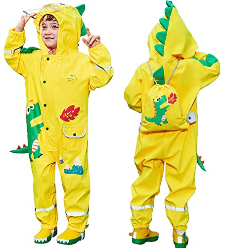 Fewlby Impermeabile Bambini, Tuta Pioggia Bambina Antipioggia con Cappuccio Poncho Impermeabile Ragazze Ragazzi Giacche da Pioggia con Cappello Trasparente per 6-8 Anni
