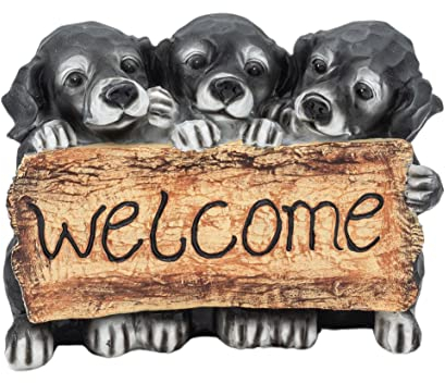 Wichtelstube-Kollektion Gartenfigur Hunde Welpen schwarz Gartendeko Tiere für außen Polyresin 27 x 11 x 22cm