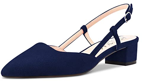 HDEUOLM Femmes Bas Bloc Chunky Talon Heel Fermé Pointu Bout Sandales Lanières Cheville Slingback Slip-on Escarpins Mariage Sexy Dress 3.5 CM Heels Chaussures Bleu Suède C 38 EU