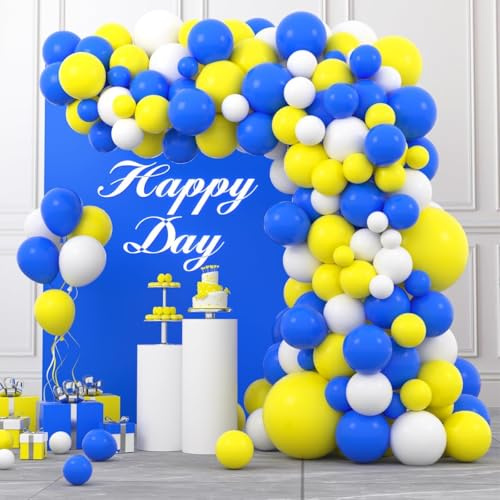 Blau Gelb Weiß Ballon Girlande Bogen Kit - 126 PCS Royal Blau Gelb Weiß Ballons für Geburtstag Braut Dusche Hochzeit Jahrestag Ruhestand Party Dekorationen