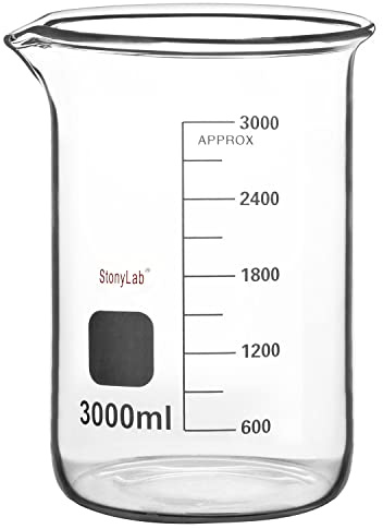 stonylab Glasbägare, 1 Pack, Borosilikatglas Graderad Låg Form Griffin-Bägare med Hällpip, 3000 ml