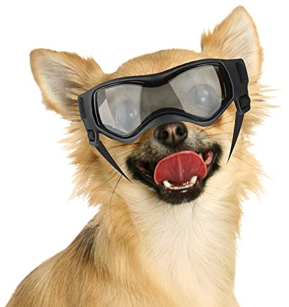 NAMSAN Hundebrille für Kleine Hunde UV-Schutz Hunde Sonnenbrille mit Einstellbar Gummiband Winddichte Hunde Motorradbrille-Schwarz
