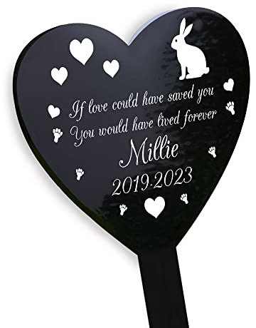 RED OCEAN PERSONALISED Rabbit Memorial Outdoor Garden Grave Stake - Personalised Pet Memorial Decorations For Garden or Grave - Black Acrylic Weatherproof Grave Marker