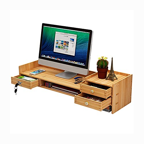 Schmuckkiste Großraum Home Office Desktop-Aufbewahrungsschublade Typ Regal Holzmonitor-Stand-Riser mit Lagerungsorganisator-Schubladen 3-Schubladen-Schreibtisch-Organizer Schmuckkasten-Organisatoren.