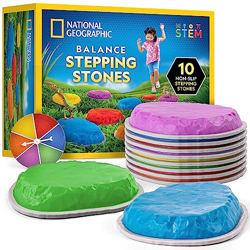 Blue Marble NATIONAL GEOGRAPHIC Stepping Stones for Kids – 10 Durable, Non-Slip Stones Encourage Toddler Balance & Motor Skills, Indoor & Outdoor Toys