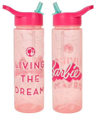 Barbie Dream Flip Up Straw 600ml – Official Merchandise by Polar Gear – Kids Reusable Non Spill - BPA Free - Recyclable Plastic - Ideal For School Nursery Sports Picnic - Pink