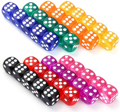 GWHOLE 40 Dés 6 Faces 8 Couleurs Set de Dés Coin Arrondi pour Jeux, 14MM