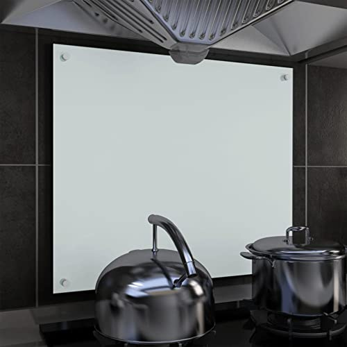 BaraSh Tempered Glass Splashback for Kitchen, Toughened Glass Heat Resistant Splashbacks for Cookers - Pre-Drilled Holes with Fixing,Kitchen Backsplash White 70x60 cm Tempered Glass