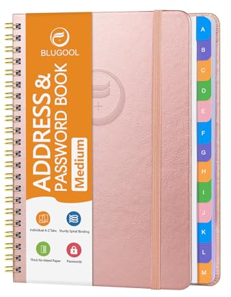 Adressbok med alfabetiska flikar – adress och lösenordsbok för äldre – inbunden spiralbunden telefonbok – journalkontakter, lösenord för inloggning till webbplats, speciella dagar – 14,5 cm x 19,6 cm,