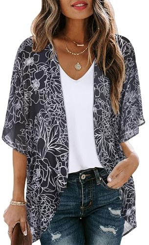 florynova Women’s Causal Kimono Cardigan Summer Tops Loose Fit Beach Cover Ups Floral Print Blouses
