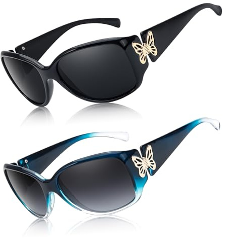Myiaur 2 Pack Sonnenbrille Damen Polarisierte UV400 Schutz | Wrap Around,Trendy Retro,Butterfly Dekors,für Autofahren & Outdoor