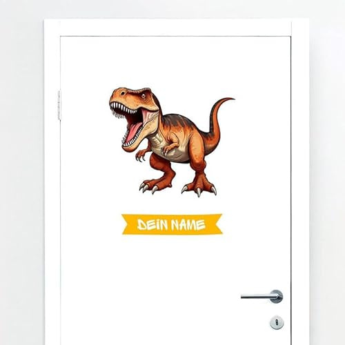 Türaufkleber mit Name T-Rex #79 – Blasenfreie Anwendung, nachhaltig & PVC-frei – Türaufkleber personalisiert – Wandtattoo Kinderzimmer & Babyzimmer Deko – selbstklebende Wandsticker –