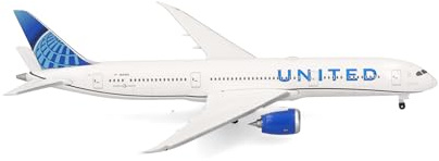 Herpa modellflygplan United Airlines Boeing 787‑9 Dreamliner – N25982, miniatyr i skala 1:500, samlarobjekt, flygplansmodell utan stativ, metall