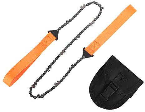 11 Teeeth Pocket Portable Survival Trail Stretcher Hand Chain Saw Saw Wood Cutting Emergency Tool Camping Hiking Tool with Handles (Orange)